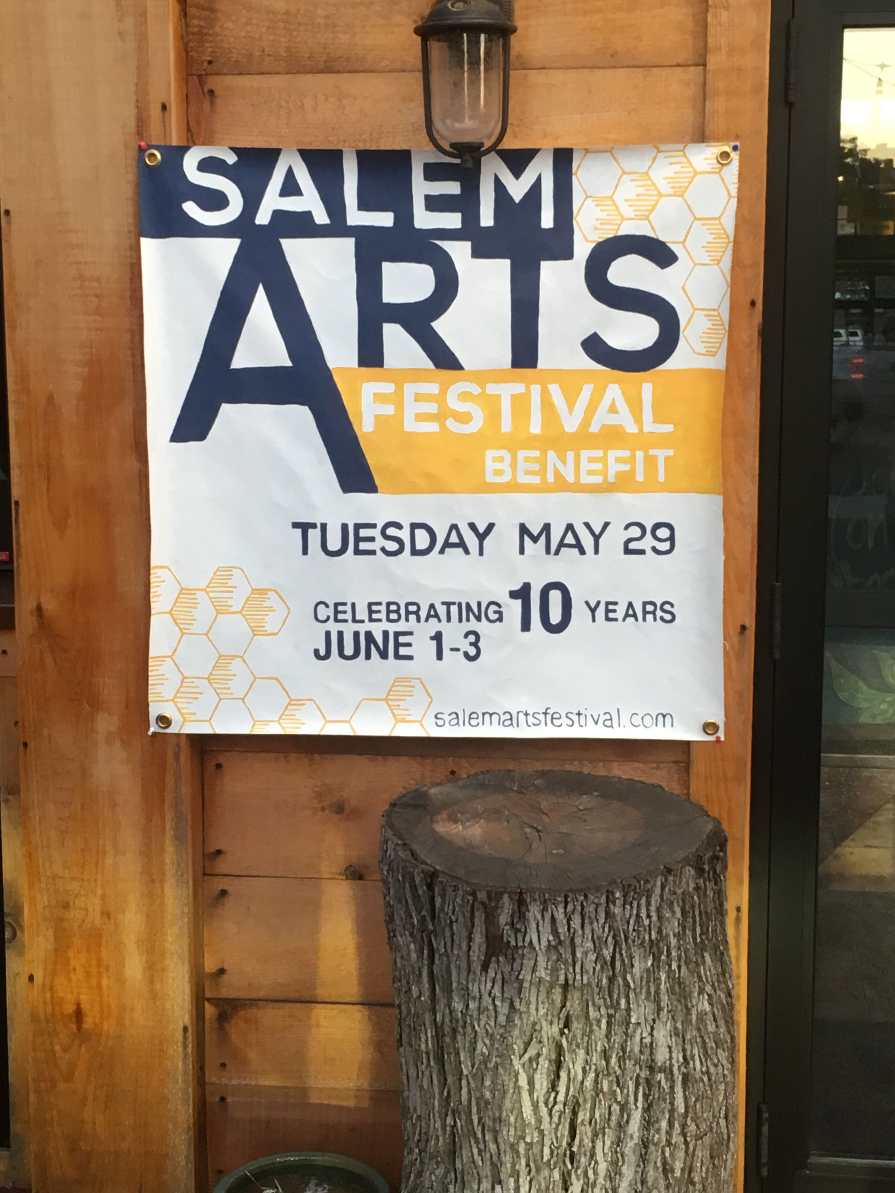 Salem Arts Festival benefit painted canvas banner