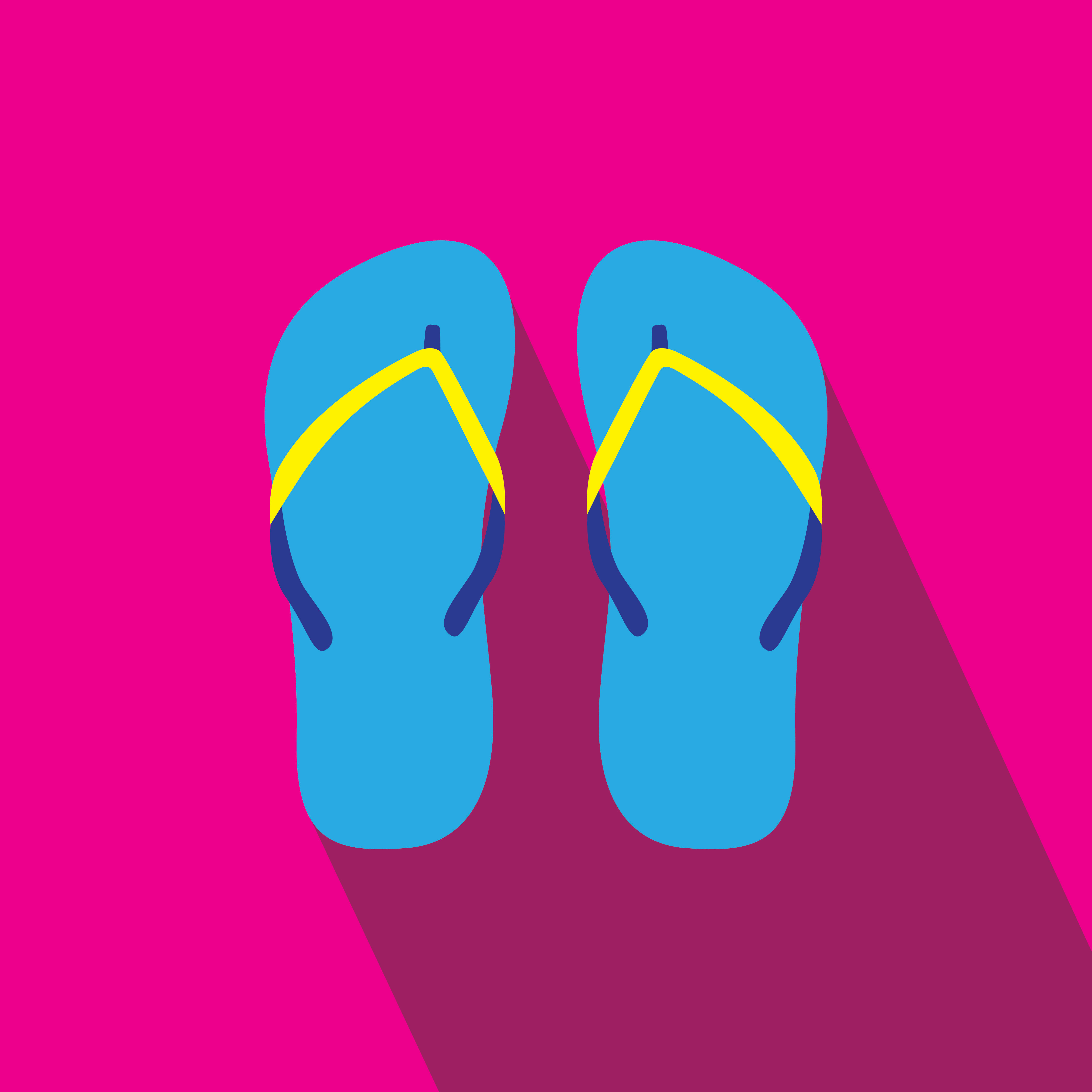 Blue and yellow flip flops on pink background illustration