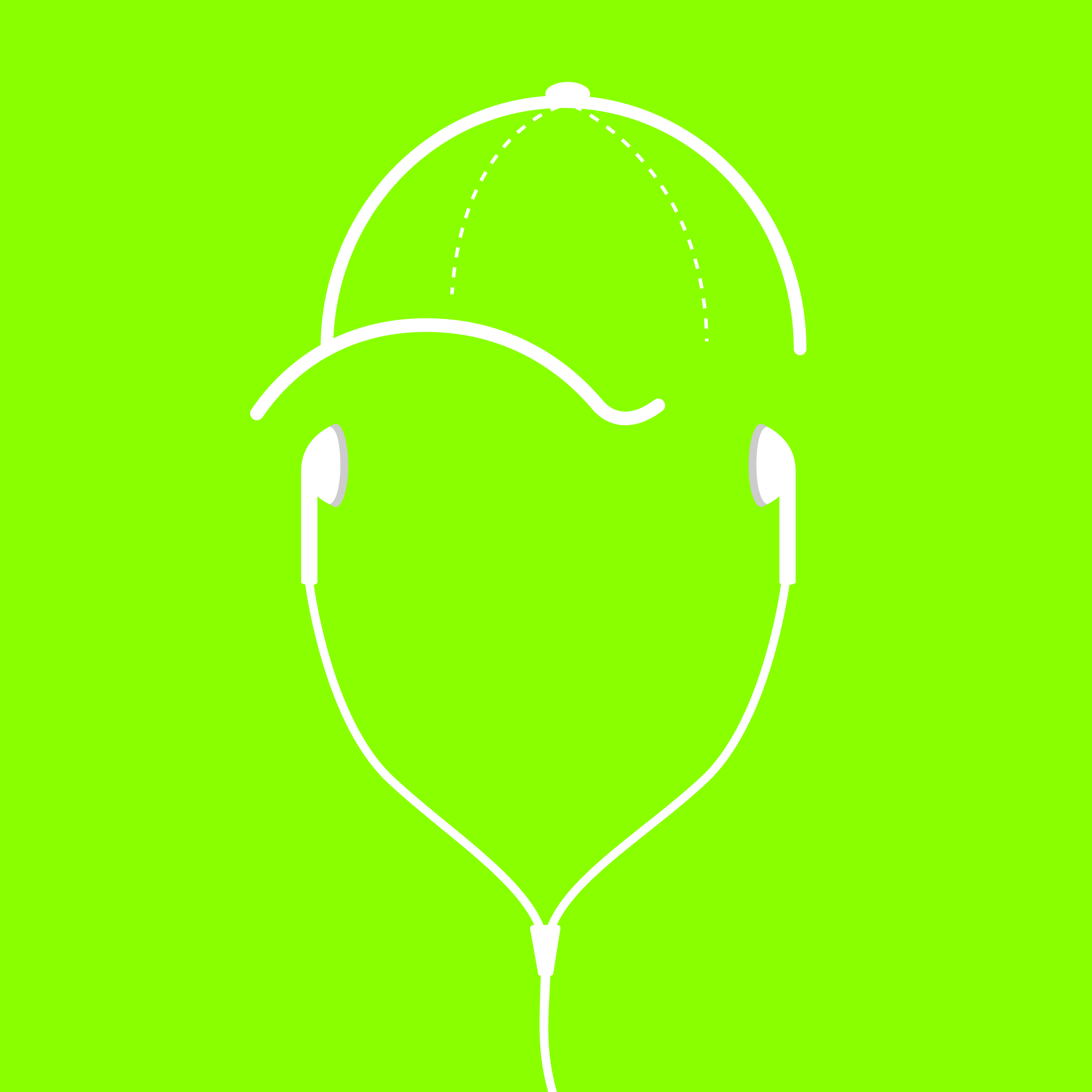 boy or girl wearing earbuds with baseball cap - music illustration on green background