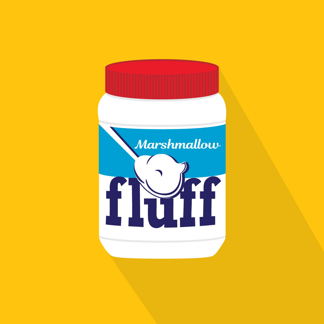 Marshmallow fluff jar on yellow background illustration