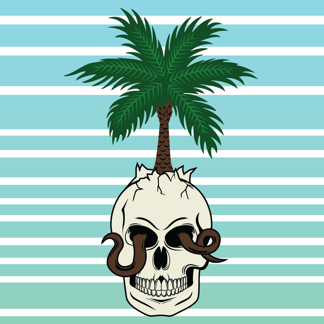 Skull head and palm tree illustration